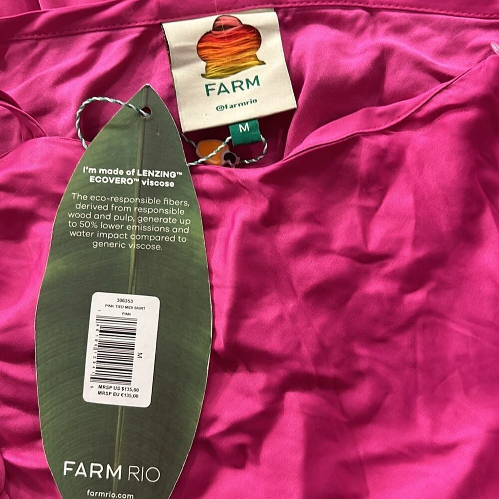 FARM Rio Fuschia satin Midi length 
strap-detail satin-finish midi skirt - Picture 14 of 14